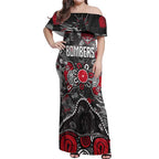 Personalized Essendon Bombers Off Shoulder Maxi Dress Aboriginal Dot Painting Graffiti Style