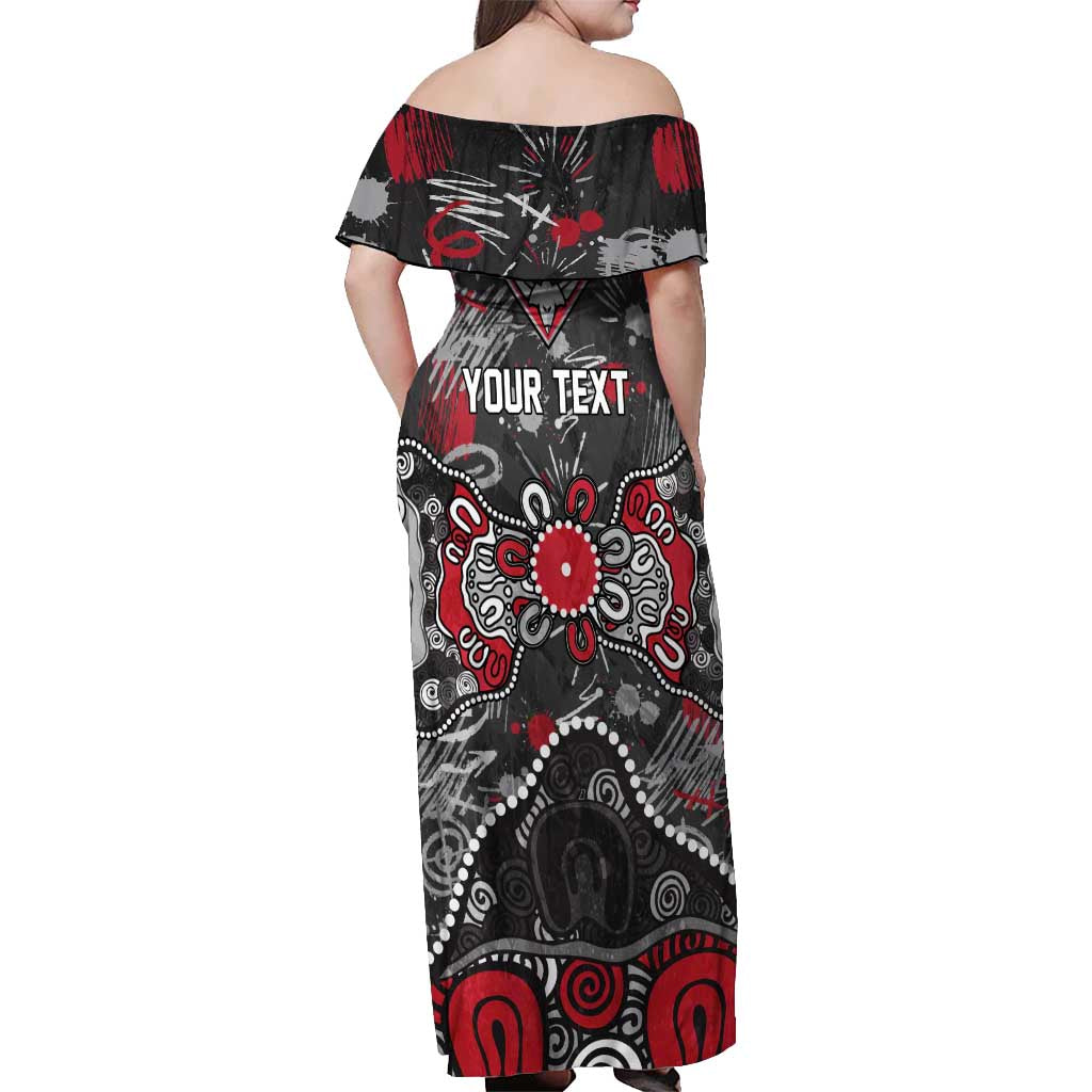 Personalized Essendon Bombers Off Shoulder Maxi Dress Aboriginal Dot Painting Graffiti Style