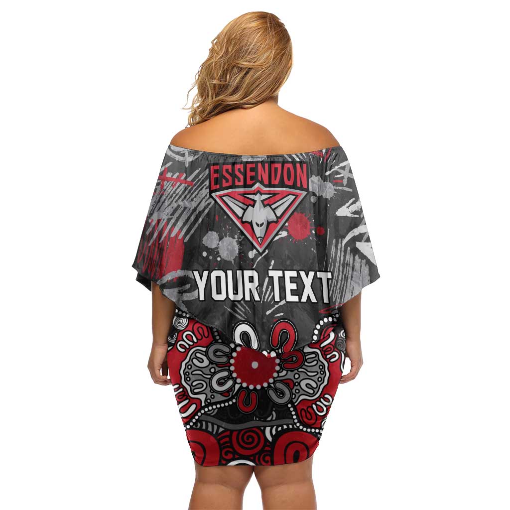 Personalized Essendon Bombers Off Shoulder Short Dress Aboriginal Dot Painting Graffiti Style