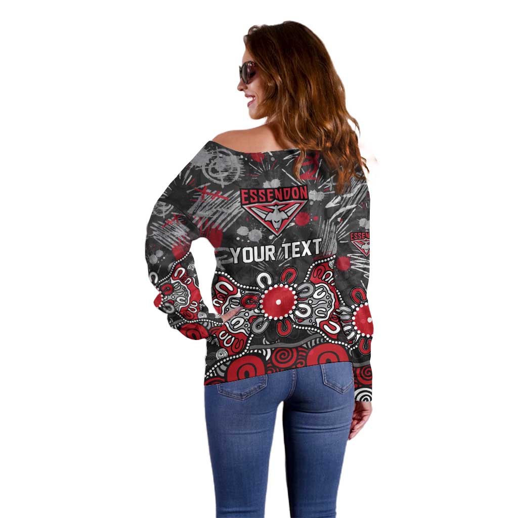 Personalized Essendon Bombers Off Shoulder Sweater Aboriginal Dot Painting Graffiti Style