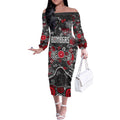 Personalized Essendon Bombers Off The Shoulder Long Sleeve Dress Aboriginal Dot Painting Graffiti Style