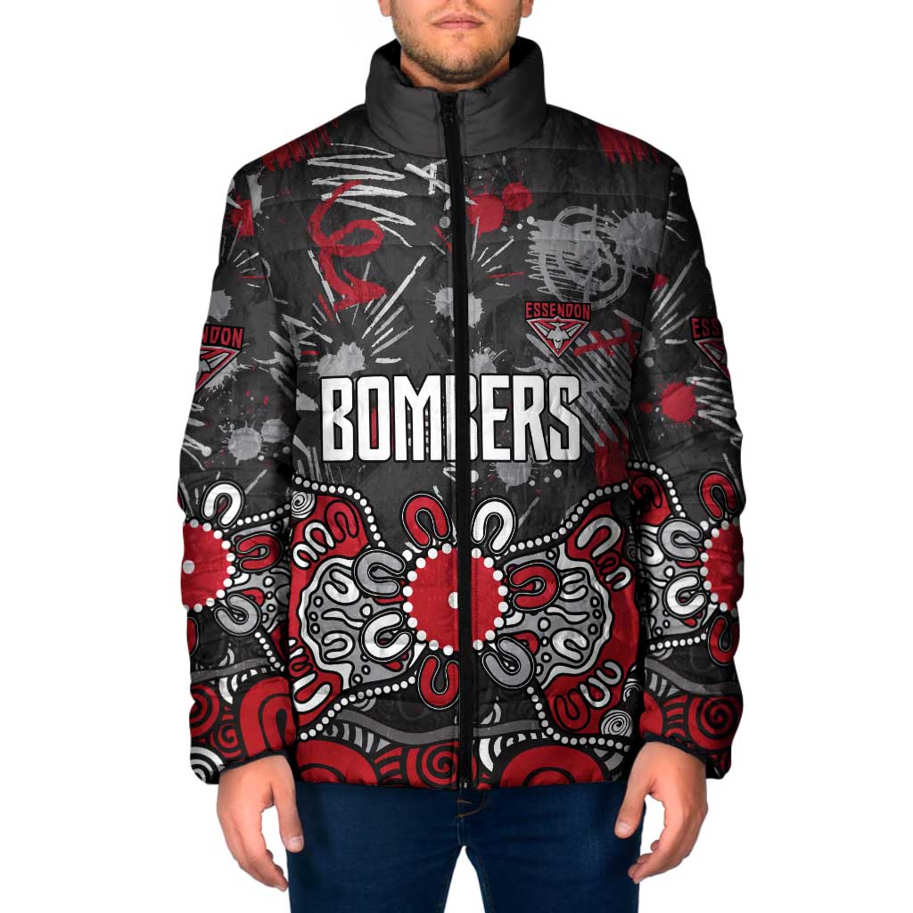 Personalized Essendon Bombers Padded Jacket Aboriginal Dot Painting Graffiti Style