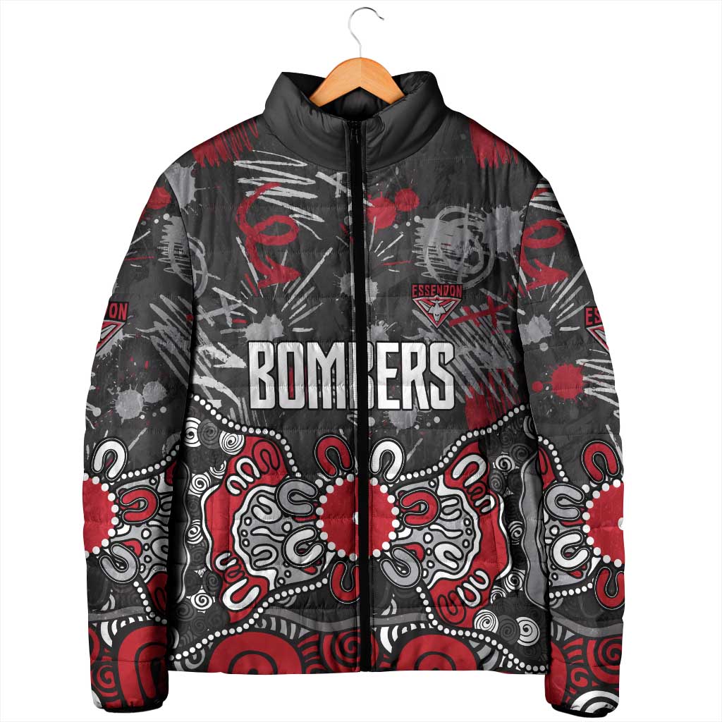 Personalized Essendon Bombers Padded Jacket Aboriginal Dot Painting Graffiti Style