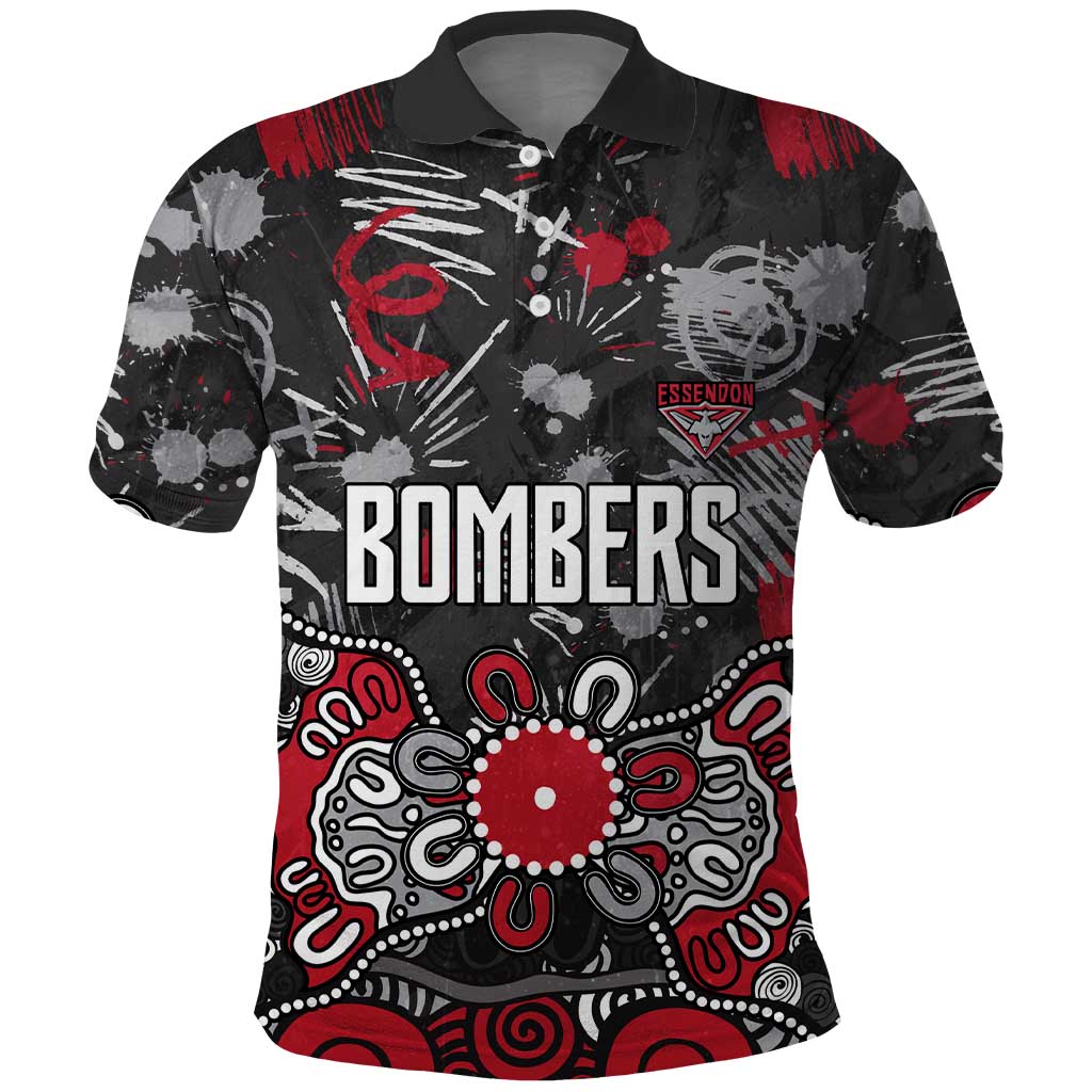 Personalized Essendon Bombers Polo Shirt Aboriginal Dot Painting Graffiti Style