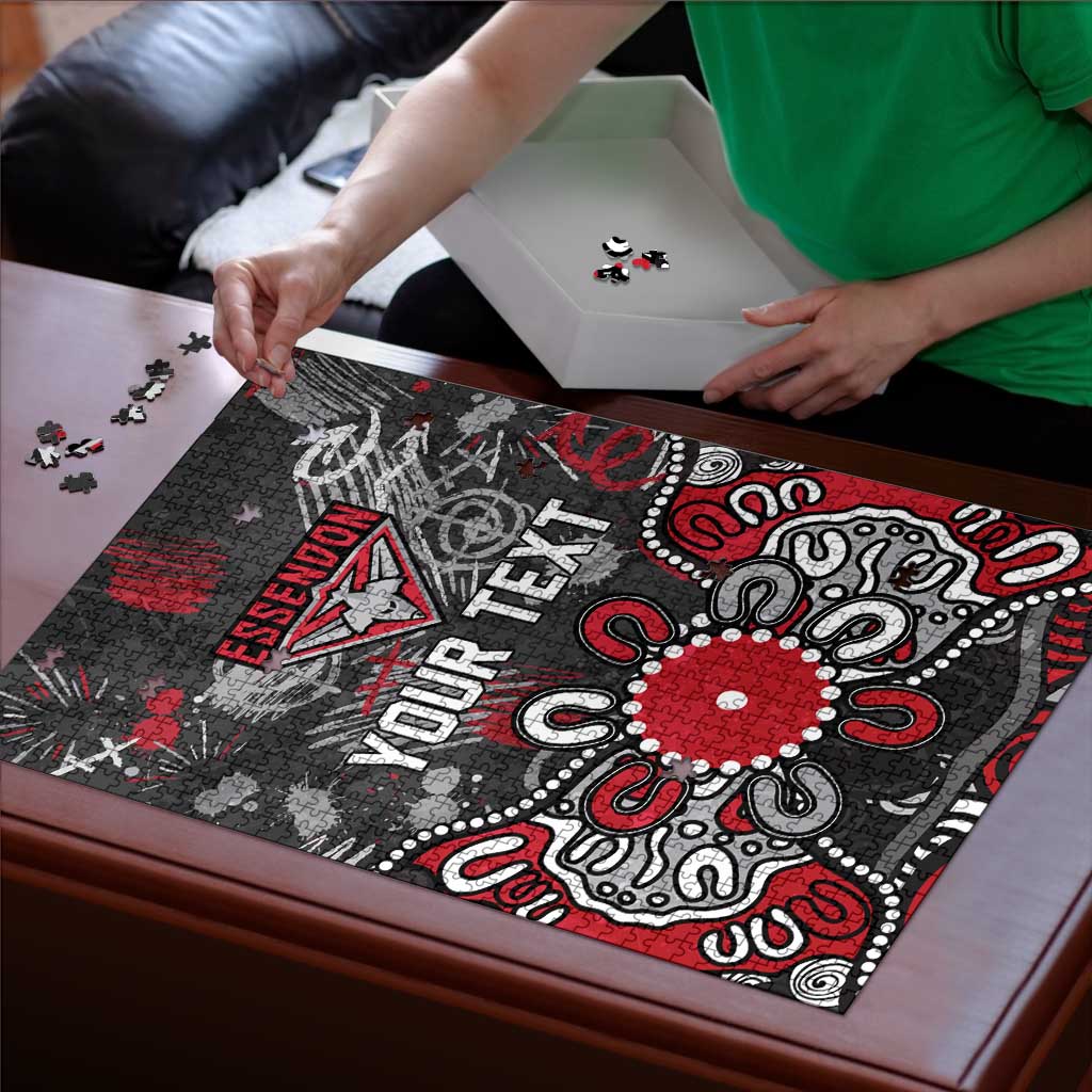 Personalized Essendon Bombers Puzzle Aboriginal Dot Painting Graffiti Style