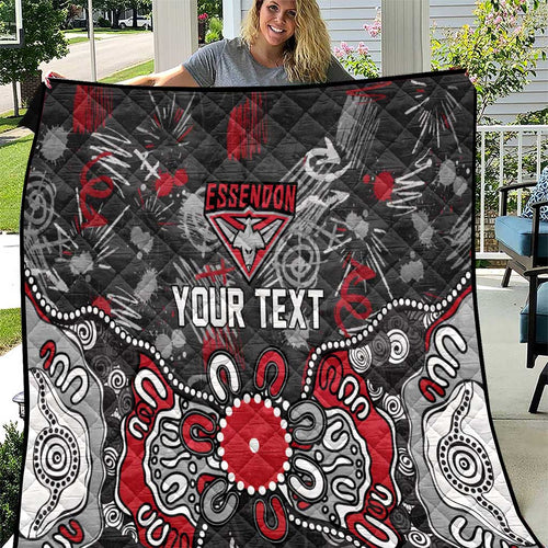 Personalized Essendon Bombers Quilt Aboriginal Dot Painting Graffiti Style