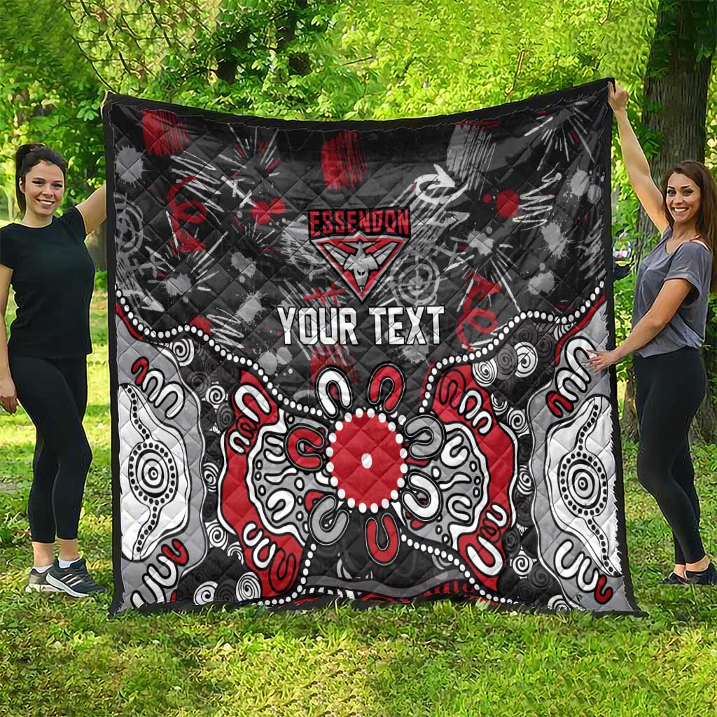 Personalized Essendon Bombers Quilt Aboriginal Dot Painting Graffiti Style