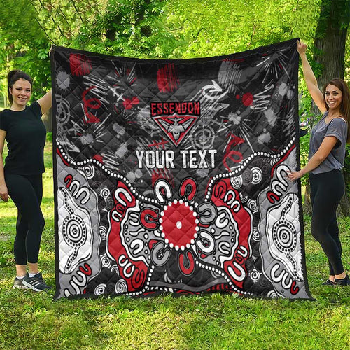 Personalized Essendon Bombers Quilt Aboriginal Dot Painting Graffiti Style