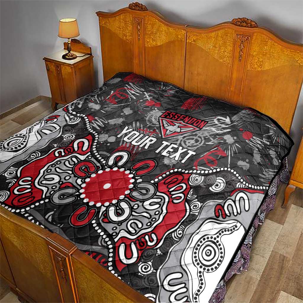Personalized Essendon Bombers Quilt Aboriginal Dot Painting Graffiti Style