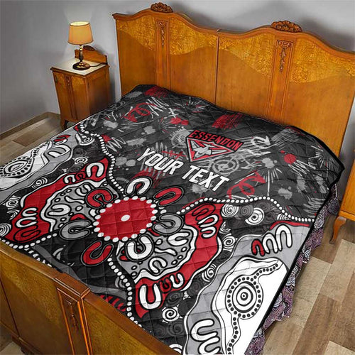 Personalized Essendon Bombers Quilt Aboriginal Dot Painting Graffiti Style