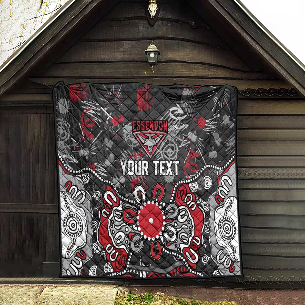 Personalized Essendon Bombers Quilt Aboriginal Dot Painting Graffiti Style