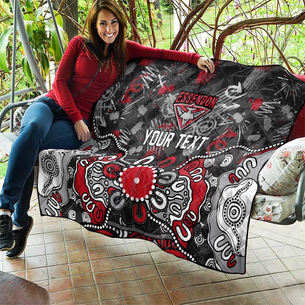 Personalized Essendon Bombers Quilt Aboriginal Dot Painting Graffiti Style
