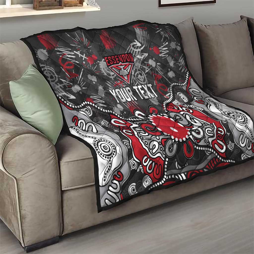 Personalized Essendon Bombers Quilt Aboriginal Dot Painting Graffiti Style
