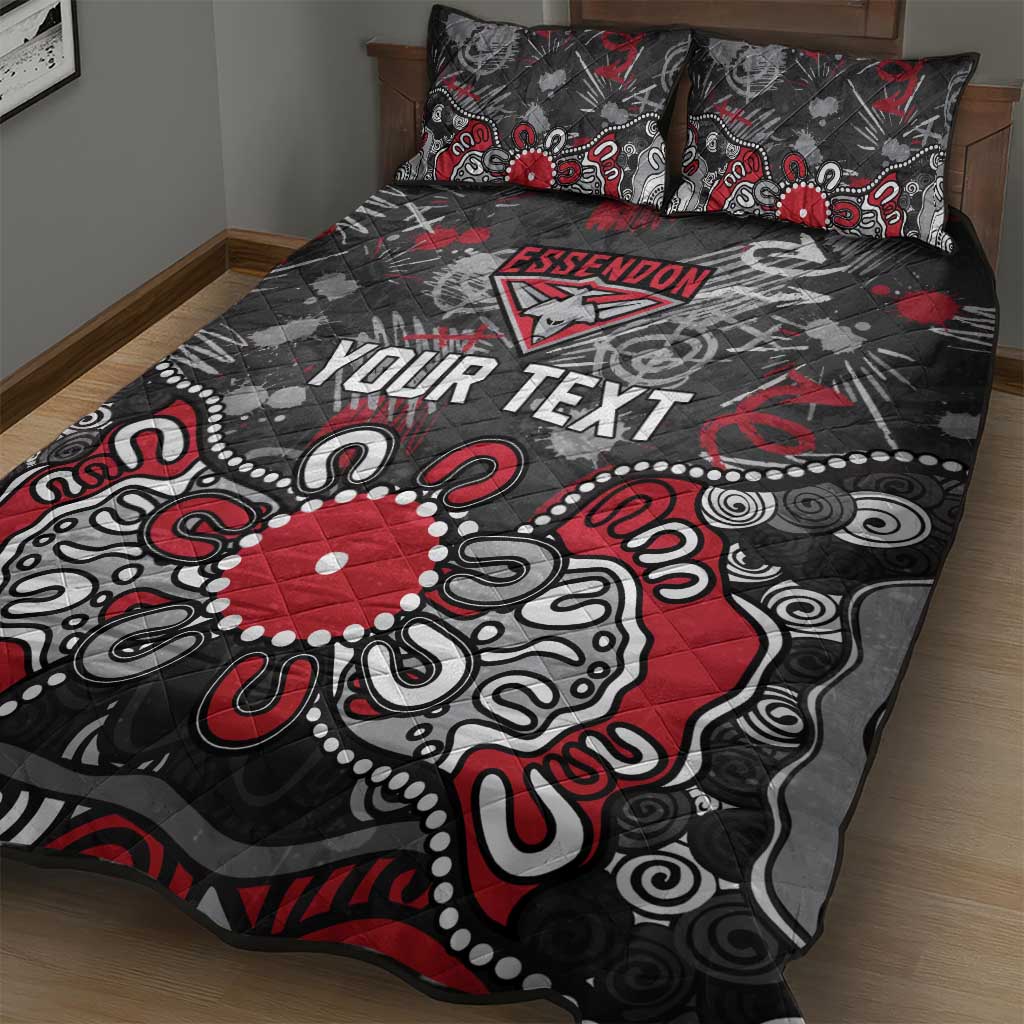 Personalized Essendon Bombers Quilt Bed Set Aboriginal Dot Painting Graffiti Style