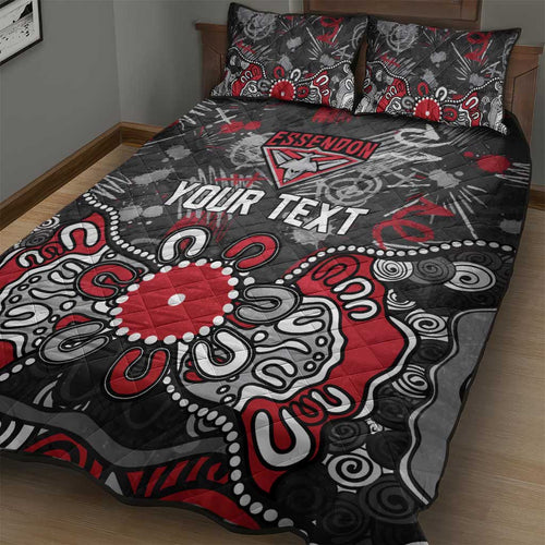 Personalized Essendon Bombers Quilt Bed Set Aboriginal Dot Painting Graffiti Style