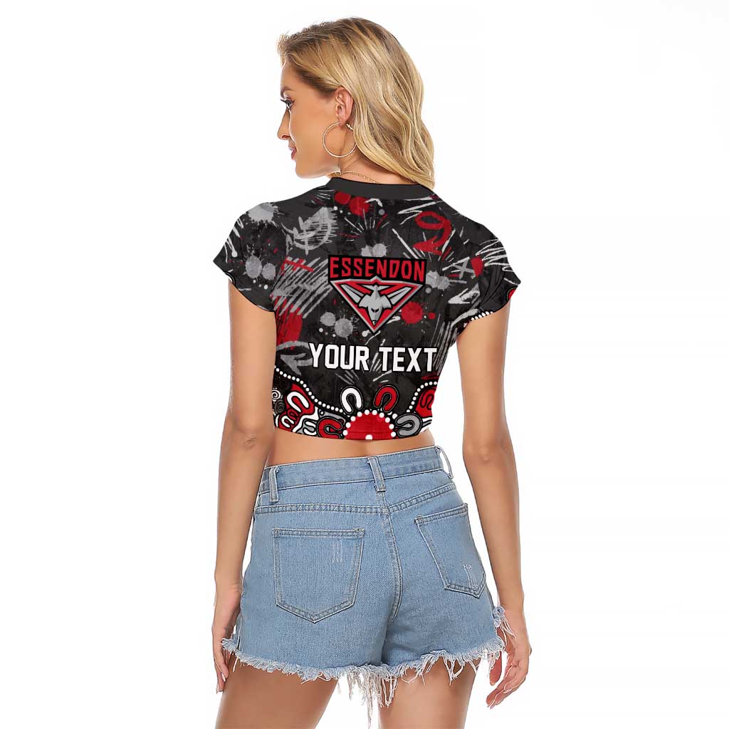 Personalized Essendon Bombers Raglan Cropped T Shirt Aboriginal Dot Painting Graffiti Style