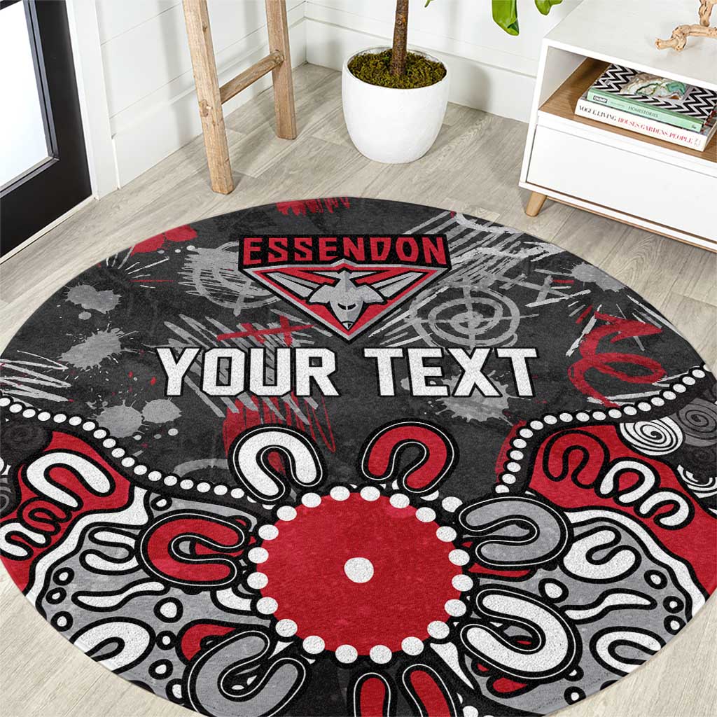 Personalized Essendon Bombers Round Carpet Aboriginal Dot Painting Graffiti Style