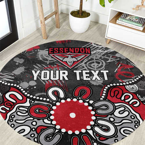 Personalized Essendon Bombers Round Carpet Aboriginal Dot Painting Graffiti Style