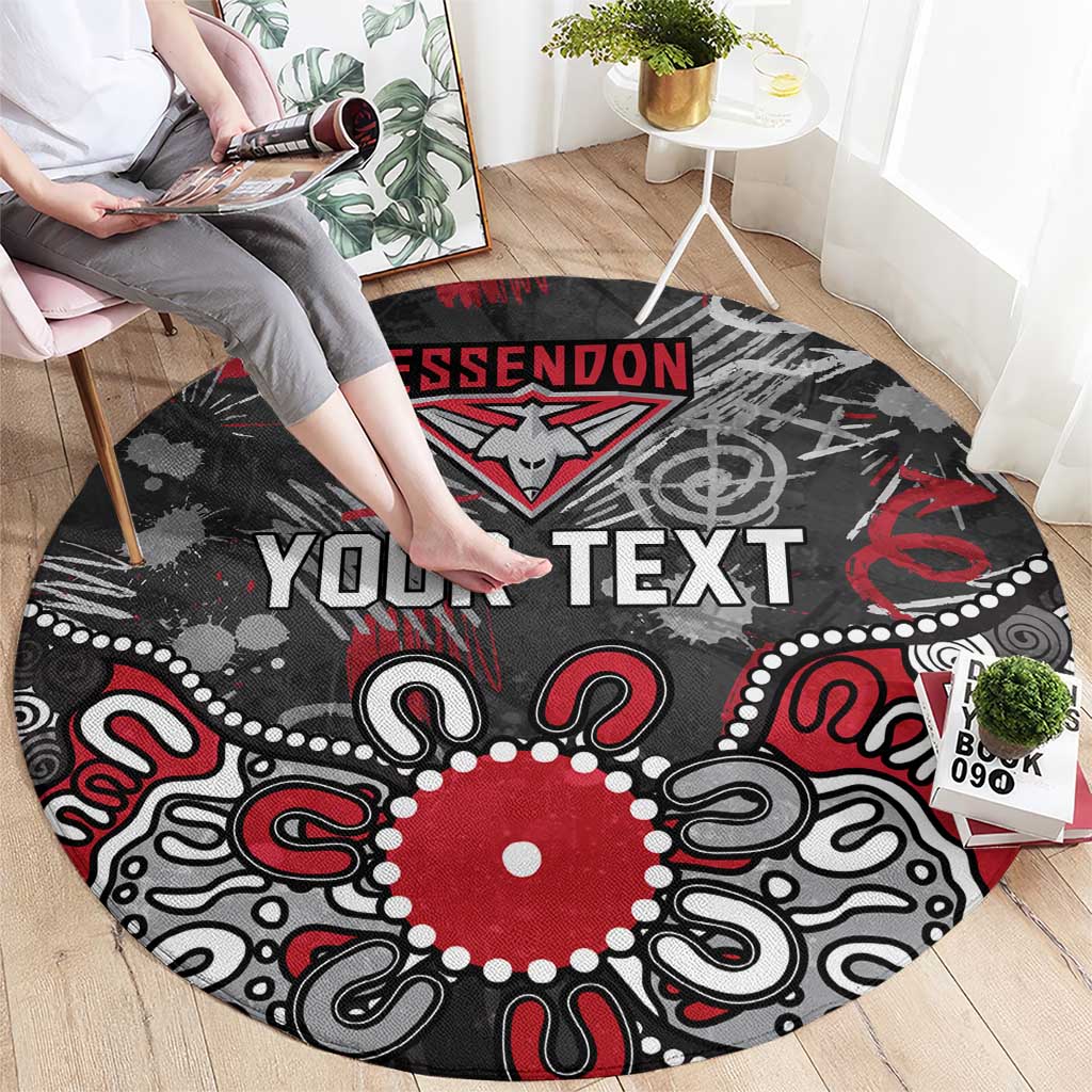Personalized Essendon Bombers Round Carpet Aboriginal Dot Painting Graffiti Style