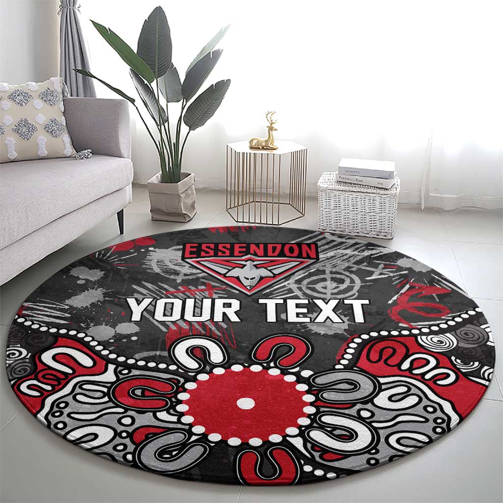 Personalized Essendon Bombers Round Carpet Aboriginal Dot Painting Graffiti Style