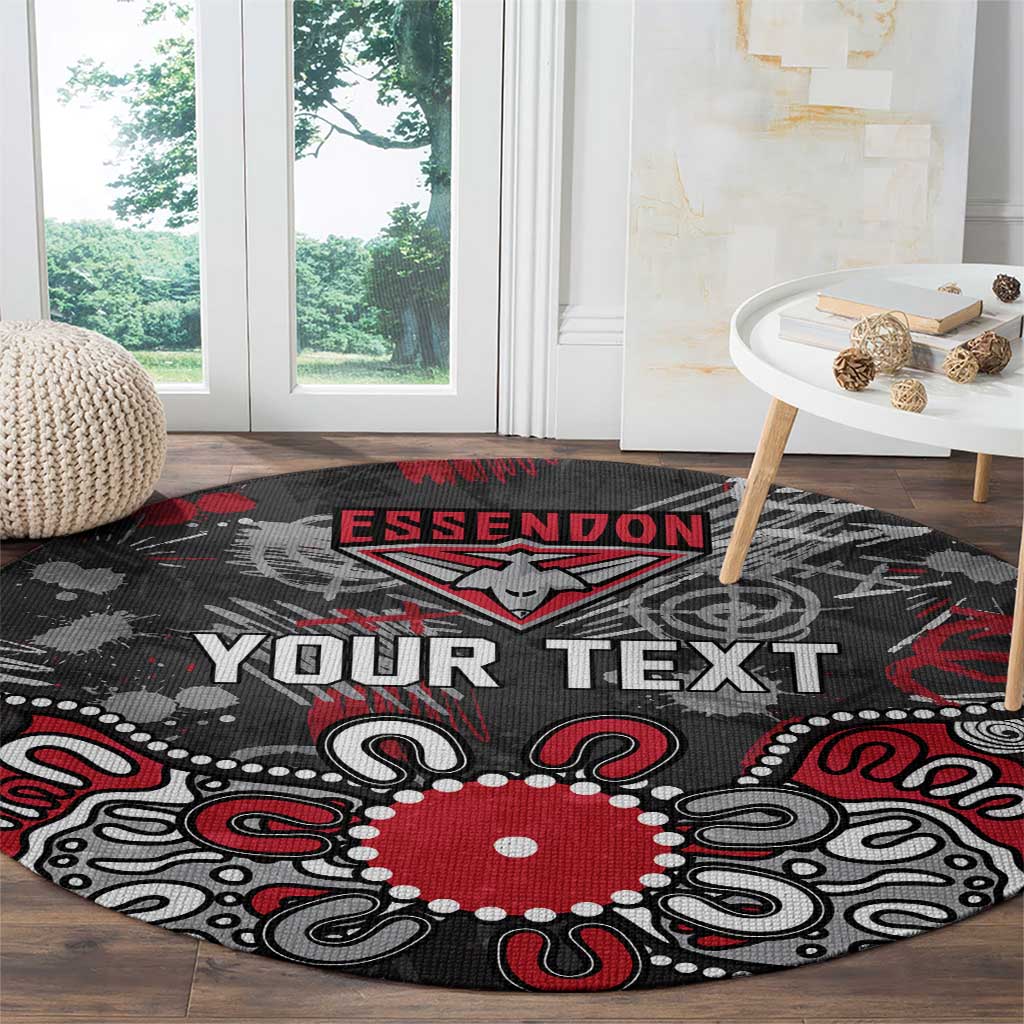 Personalized Essendon Bombers Round Carpet Aboriginal Dot Painting Graffiti Style