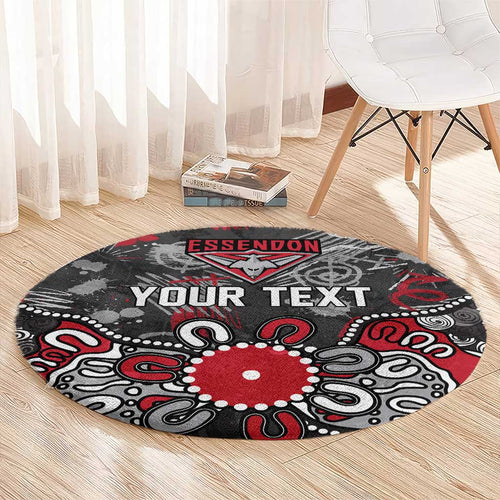 Personalized Essendon Bombers Round Carpet Aboriginal Dot Painting Graffiti Style