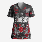 Personalized Essendon Bombers Scrub Top Aboriginal Dot Painting Graffiti Style