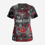 Personalized Essendon Bombers Scrub Top Aboriginal Dot Painting Graffiti Style