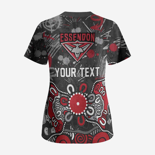 Personalized Essendon Bombers Scrub Top Aboriginal Dot Painting Graffiti Style