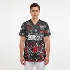 Personalized Essendon Bombers Scrub Top Aboriginal Dot Painting Graffiti Style