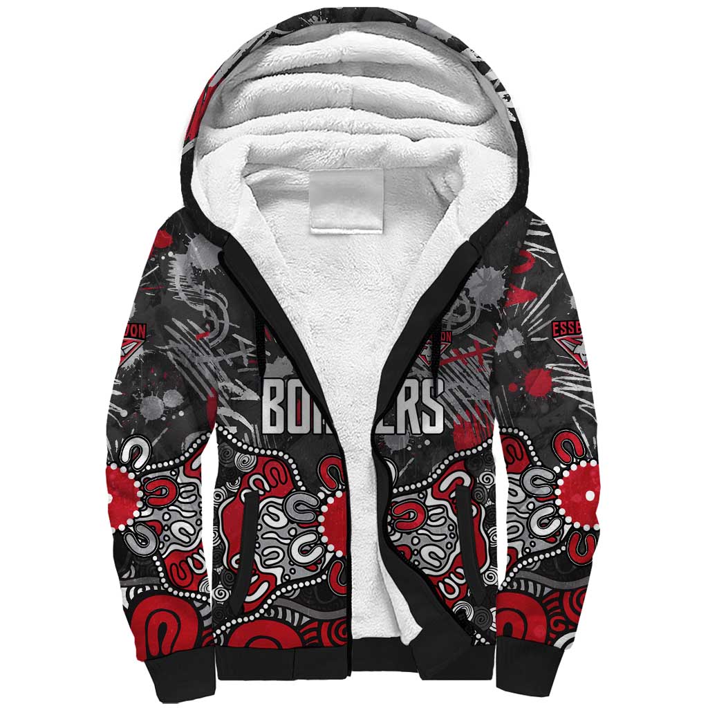 Personalized Essendon Bombers Sherpa Hoodie Aboriginal Dot Painting Graffiti Style