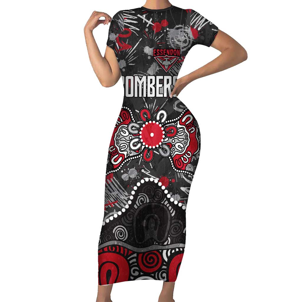 Personalized Essendon Bombers Short Sleeve Bodycon Dress Aboriginal Dot Painting Graffiti Style