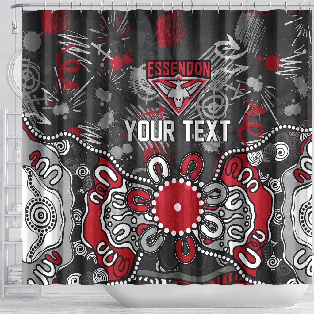 Personalized Essendon Bombers Shower Curtain Aboriginal Dot Painting Graffiti Style