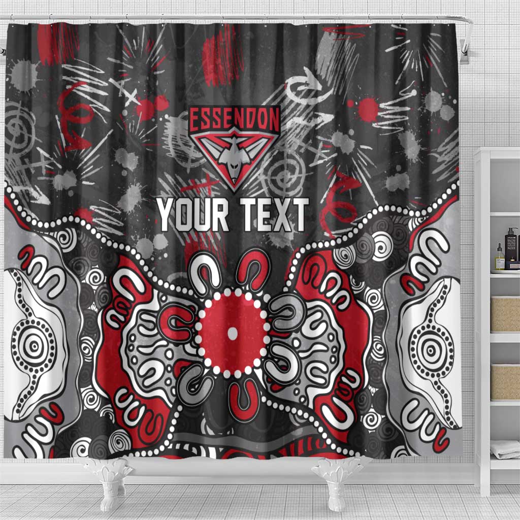 Personalized Essendon Bombers Shower Curtain Aboriginal Dot Painting Graffiti Style