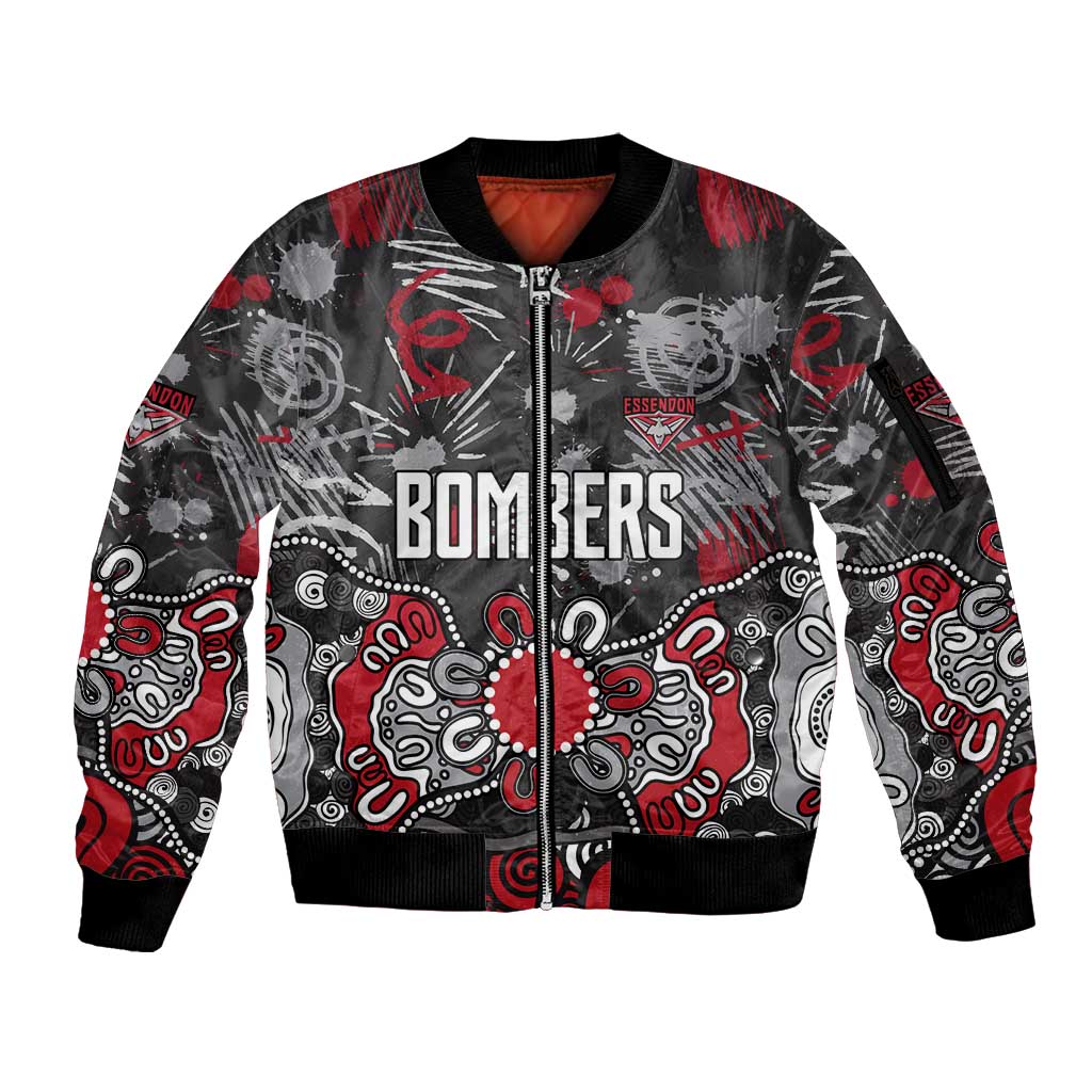 Personalized Essendon Bombers Sleeve Zip Bomber Jacket Aboriginal Dot Painting Graffiti Style