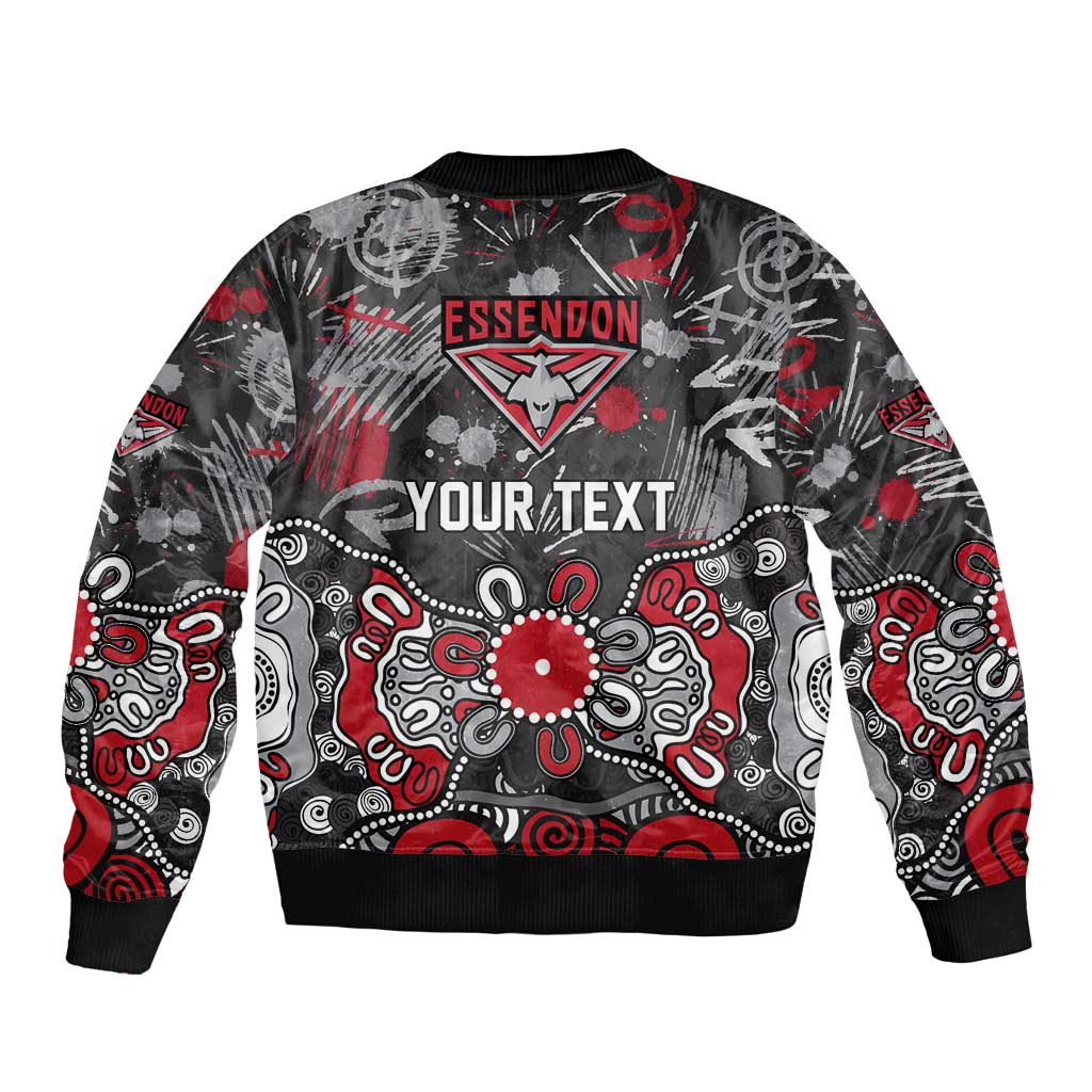 Personalized Essendon Bombers Sleeve Zip Bomber Jacket Aboriginal Dot Painting Graffiti Style
