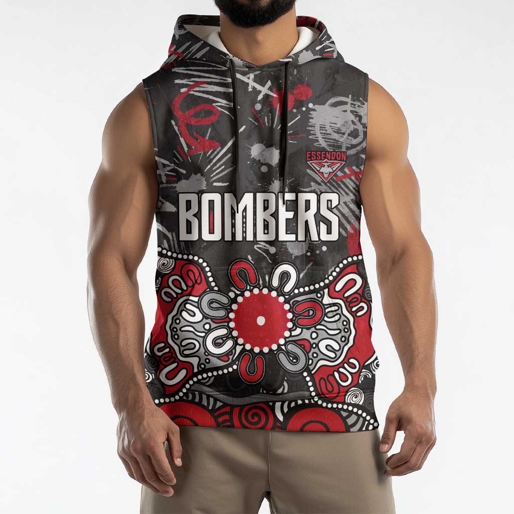 Personalized Essendon Bombers Sleeveless Hoodie Aboriginal Dot Painting Graffiti Style