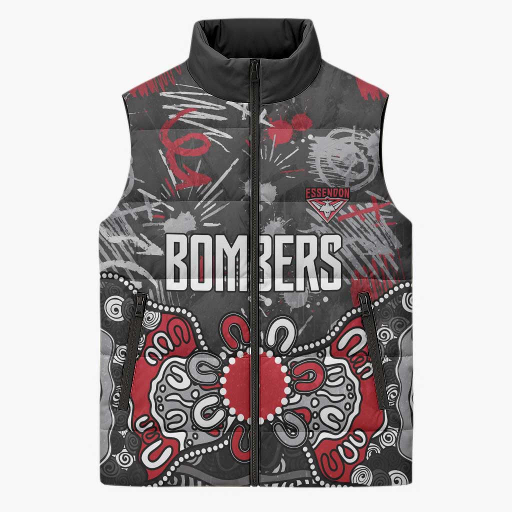 Personalized Essendon Bombers Sleeveless Puffer Jacket Aboriginal Dot Painting Graffiti Style