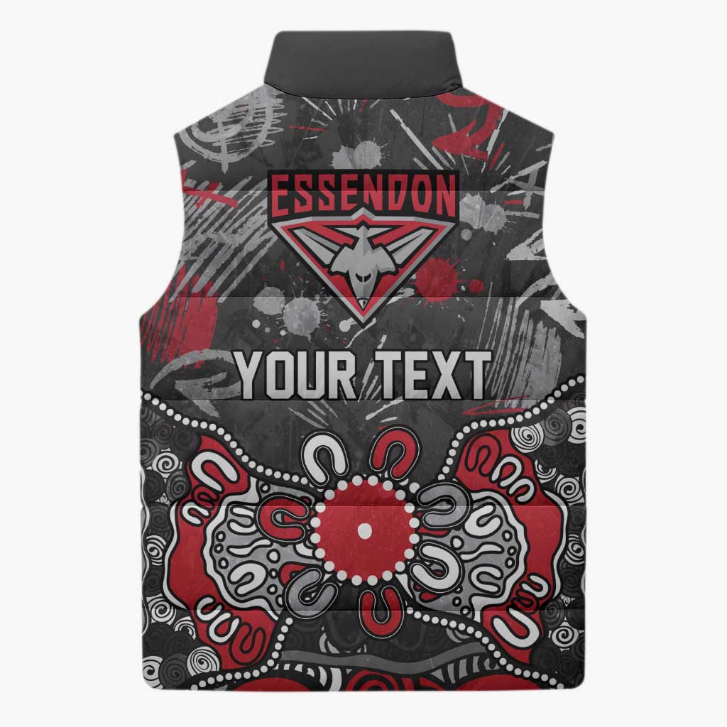 Personalized Essendon Bombers Sleeveless Puffer Jacket Aboriginal Dot Painting Graffiti Style