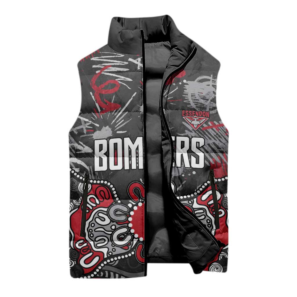 Personalized Essendon Bombers Sleeveless Puffer Jacket Aboriginal Dot Painting Graffiti Style
