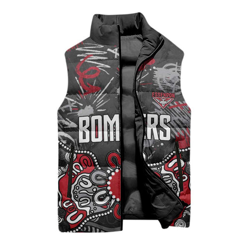 Personalized Essendon Bombers Sleeveless Puffer Jacket Aboriginal Dot Painting Graffiti Style