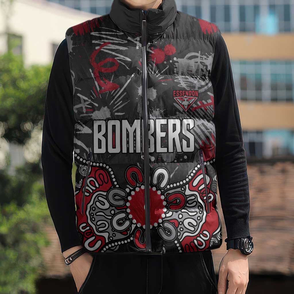 Personalized Essendon Bombers Sleeveless Puffer Jacket Aboriginal Dot Painting Graffiti Style