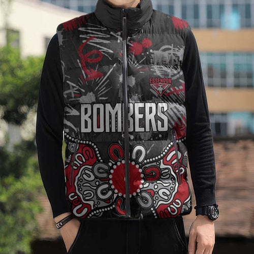 Personalized Essendon Bombers Sleeveless Puffer Jacket Aboriginal Dot Painting Graffiti Style