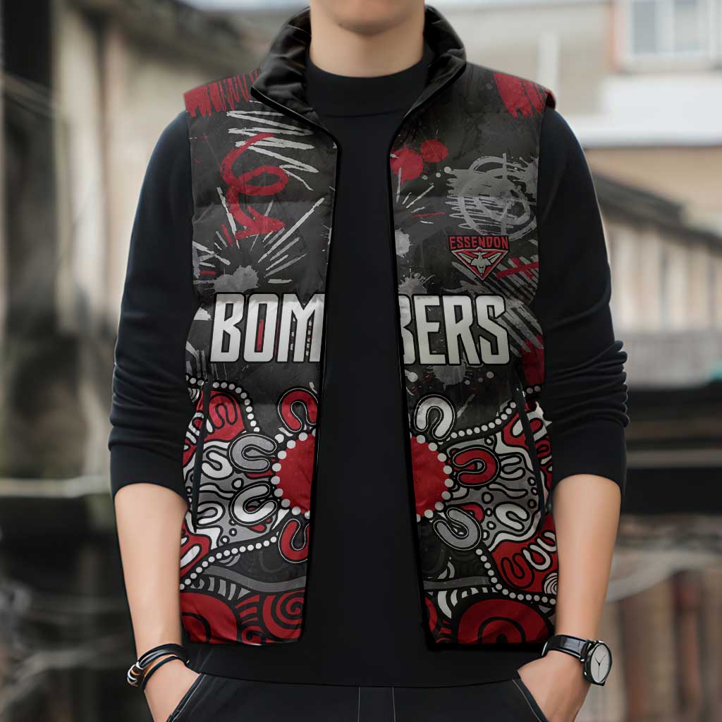 Personalized Essendon Bombers Sleeveless Puffer Jacket Aboriginal Dot Painting Graffiti Style