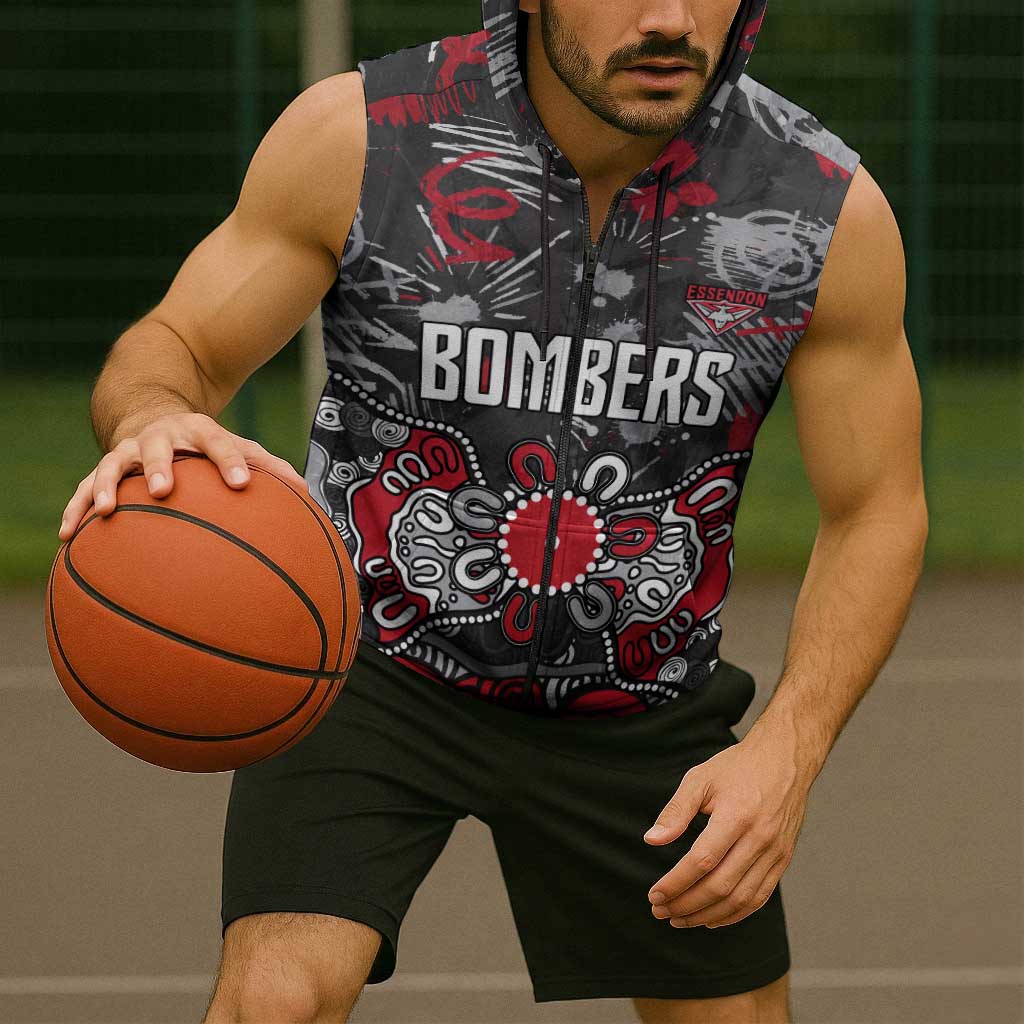 Personalized Essendon Bombers Sleeveless Zip Hoodie Aboriginal Dot Painting Graffiti Style