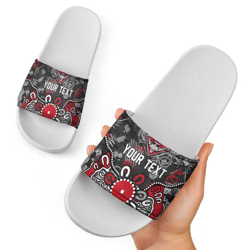 Personalized Essendon Bombers Slide Sandals Aboriginal Dot Painting Graffiti Style