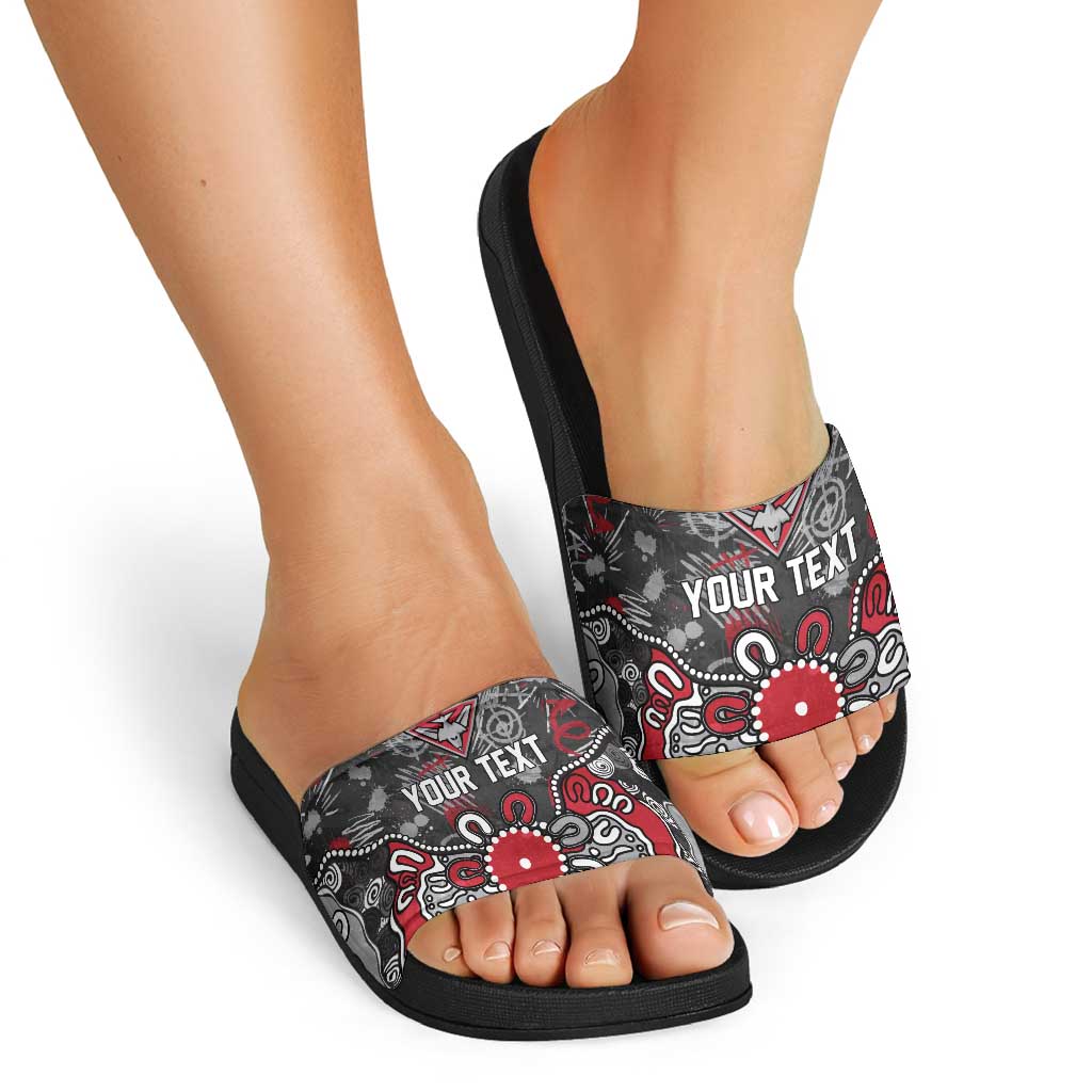 Personalized Essendon Bombers Slide Sandals Aboriginal Dot Painting Graffiti Style