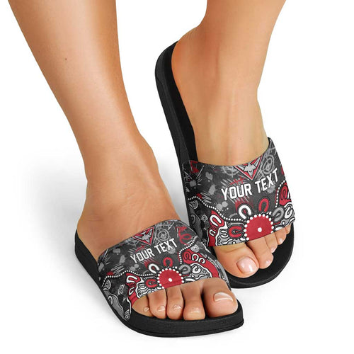 Personalized Essendon Bombers Slide Sandals Aboriginal Dot Painting Graffiti Style