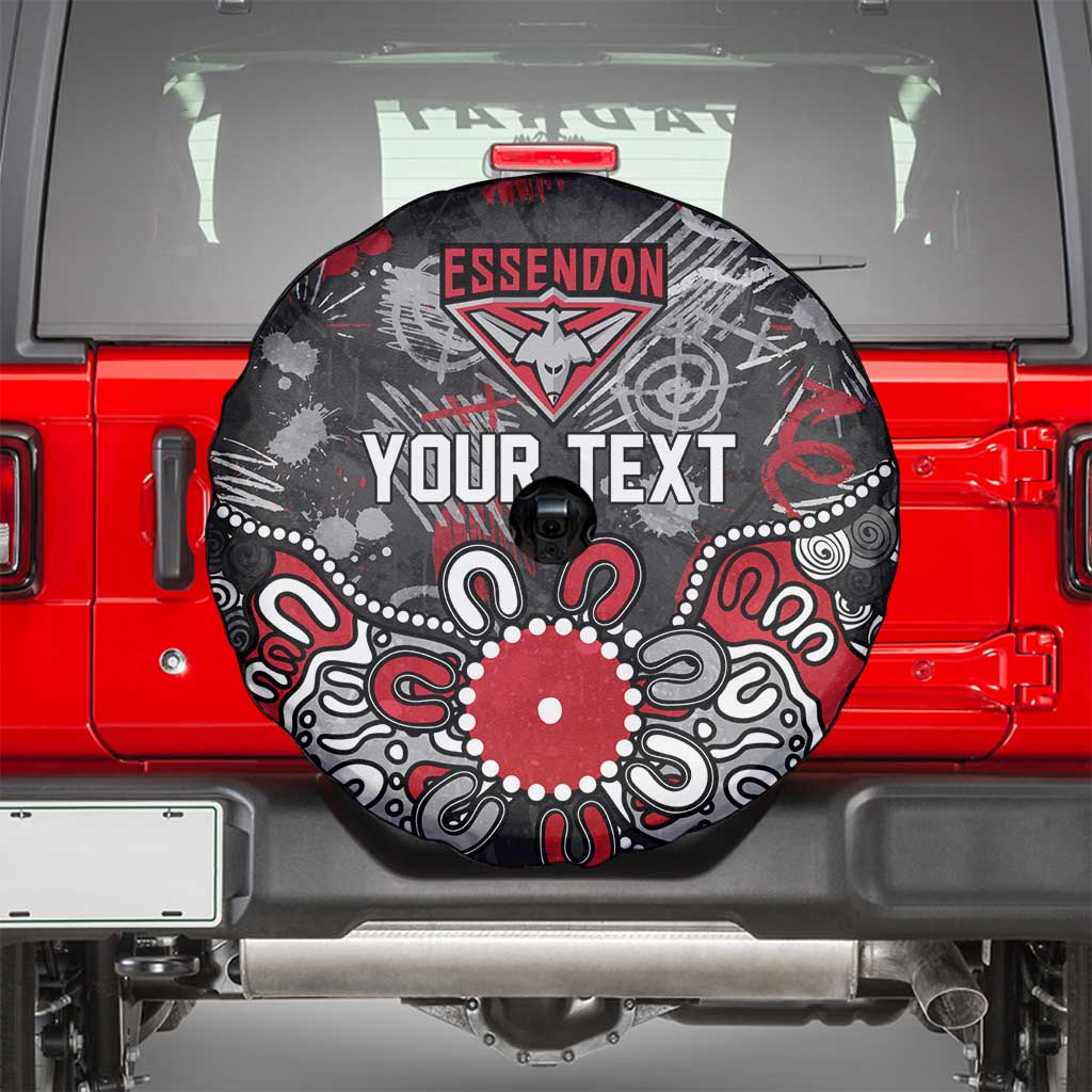 Personalized Essendon Bombers Spare Tire Cover Aboriginal Dot Painting Graffiti Style