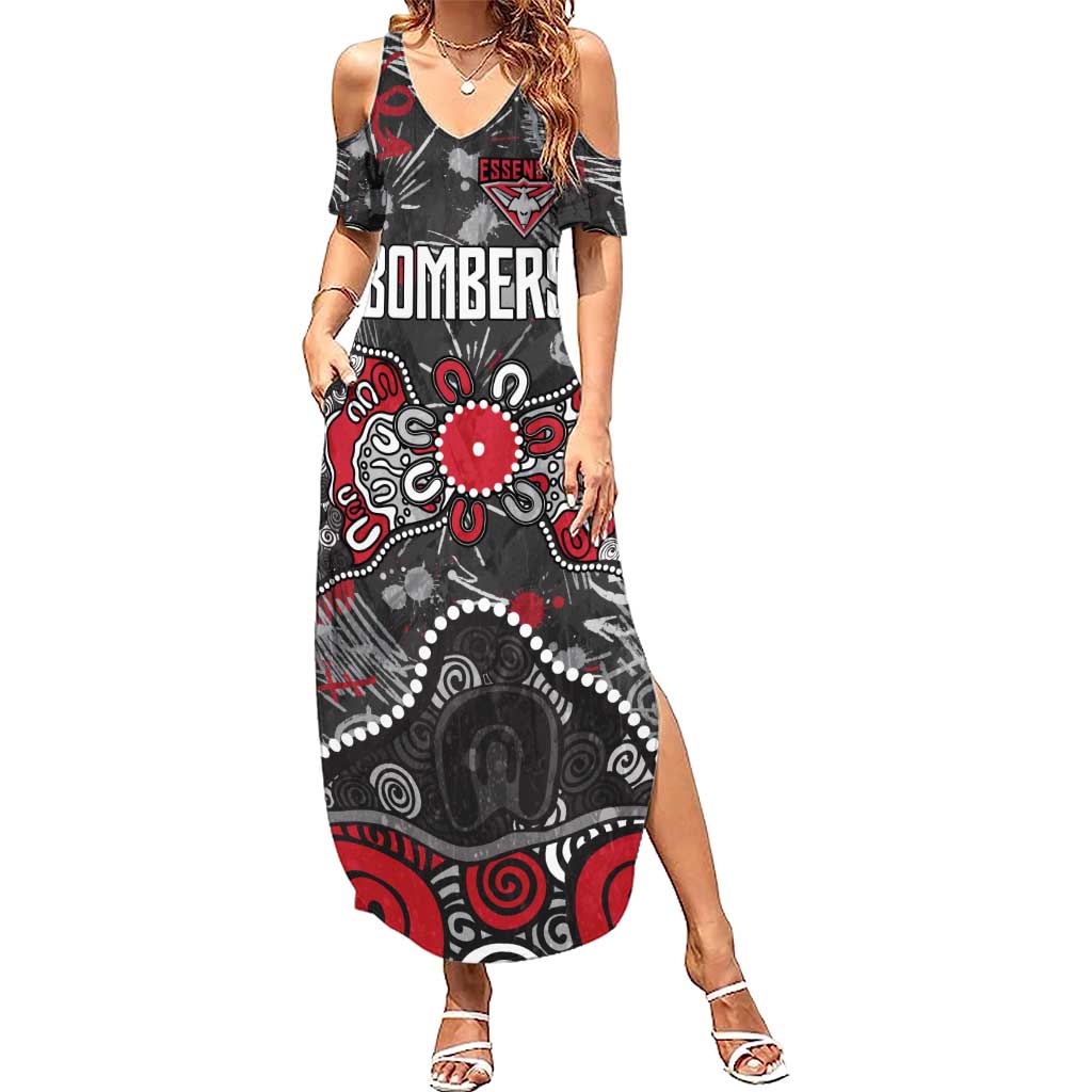Personalized Essendon Bombers Summer Maxi Dress Aboriginal Dot Painting Graffiti Style
